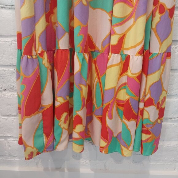 Easel Maxi Dress Medium Multicolor Red Yellow Green Cottagecore Bohemian Tiered, - Picture 7 of 10